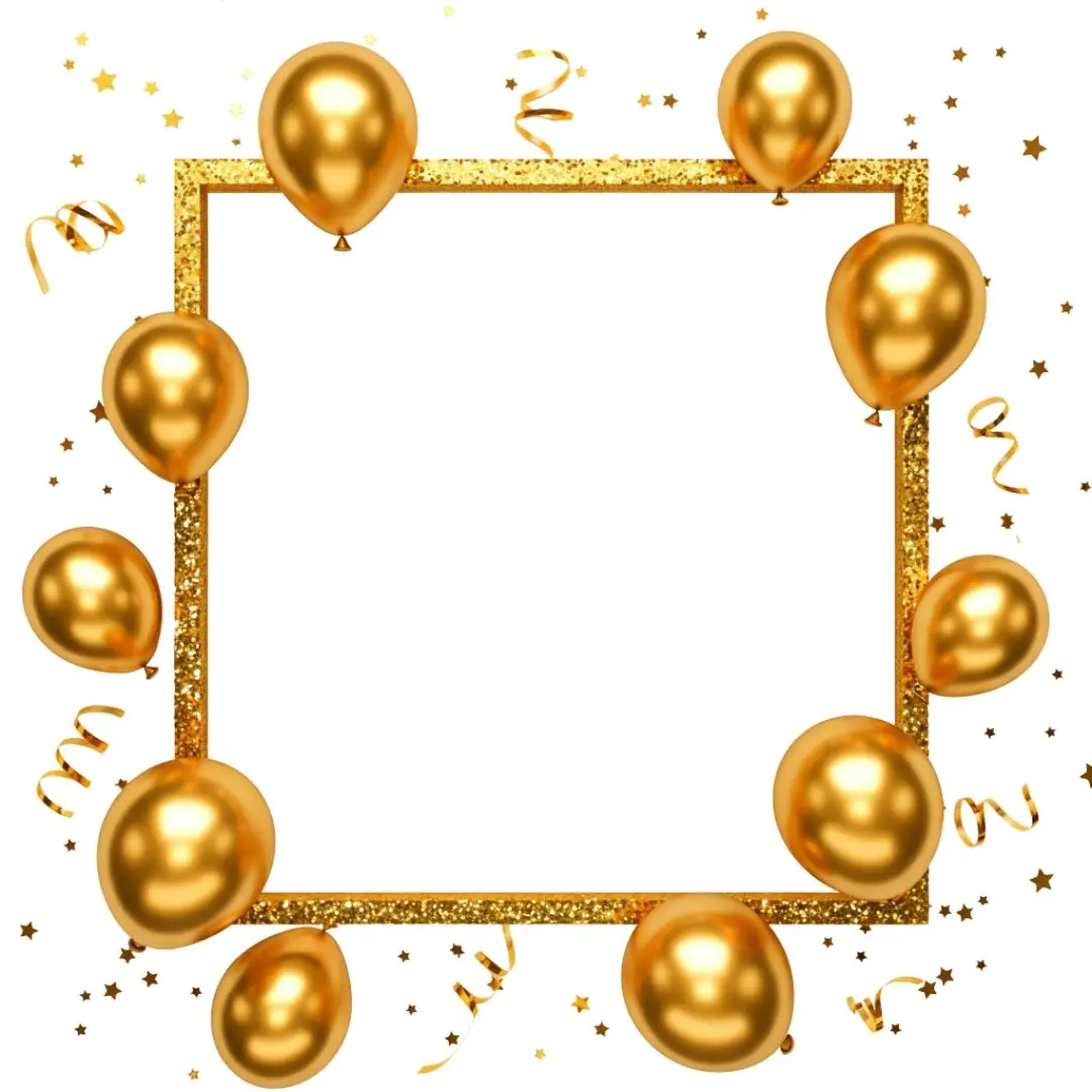 Glittering Gold Balloon Frame Celebration PNG Clipart
