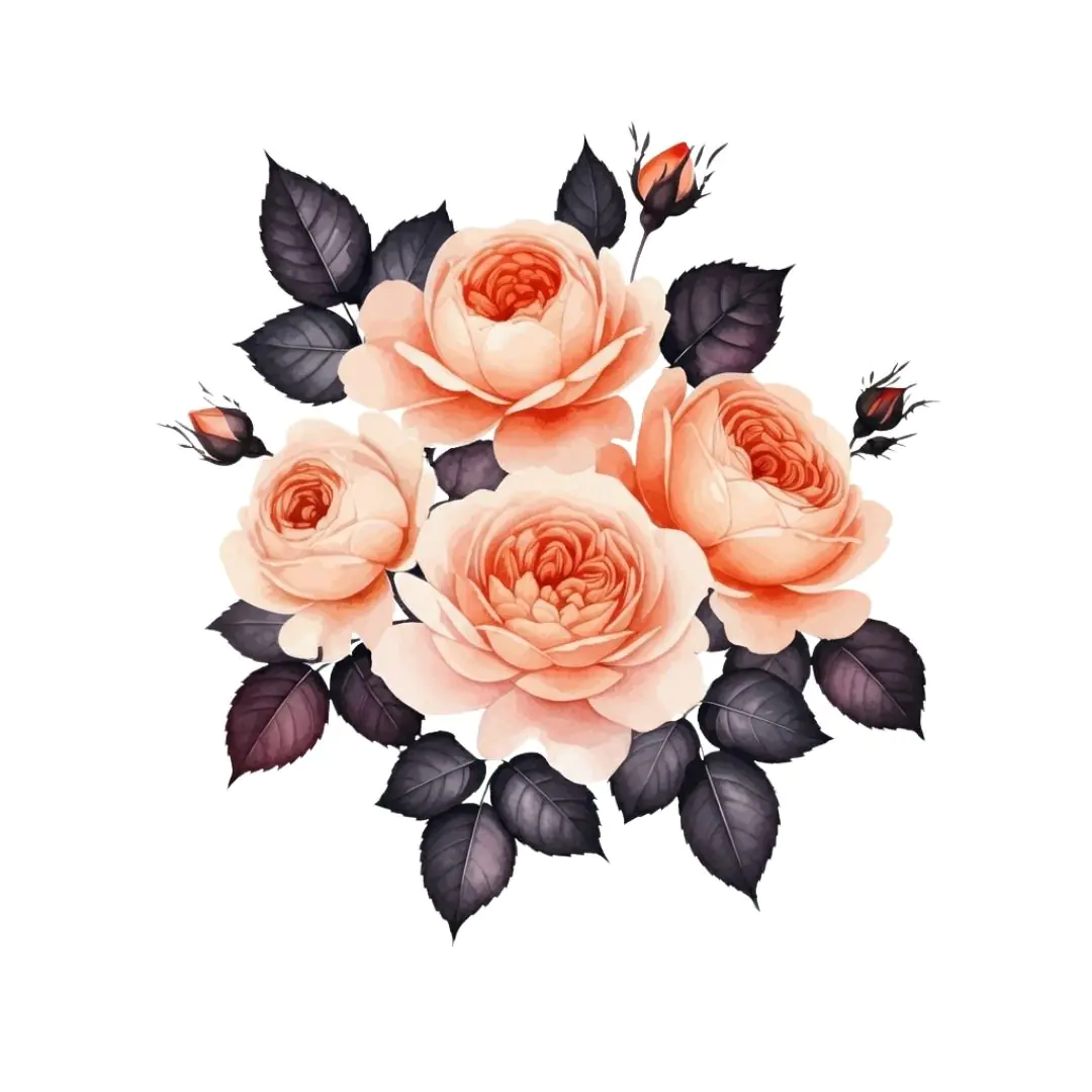 Peach Roses with Dark Leaves PNG Clipart