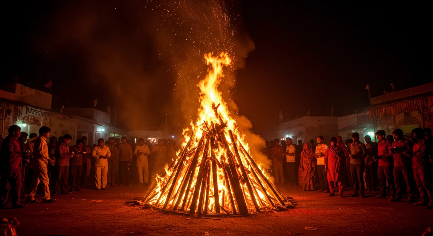 Traditional Holika Dahan Night Ritual with Community Bonfire | AIClips Indian Festive Culture