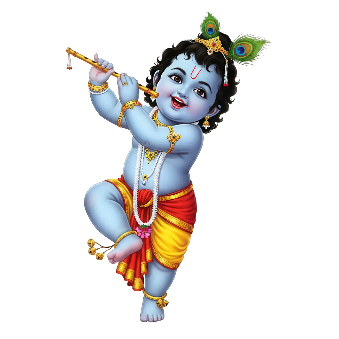 Cheerful Krishna Playing Flute Hindu Deity PNG