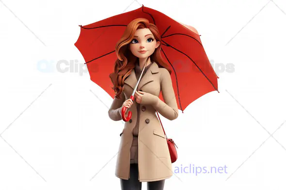 Stylish Woman 3D Avatar with Red Umbrella