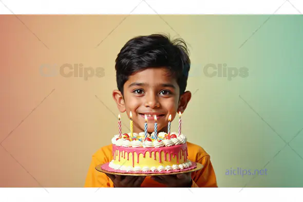 Smiling Boy with Birthday Cake