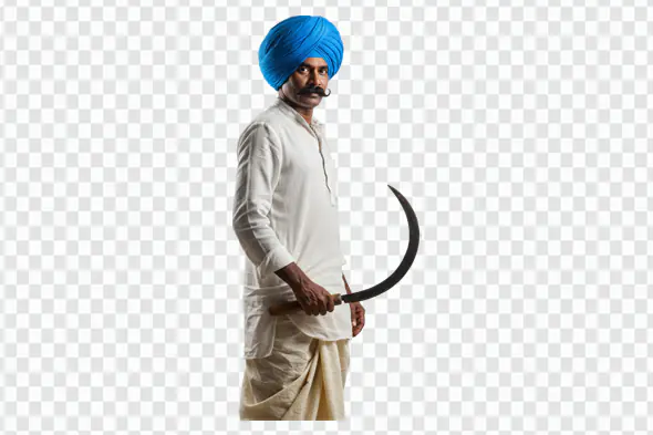 Traditional Sikh Farmer with Blue Turban PNG