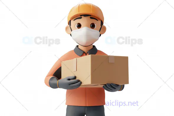 3D Delivery Worker Avatar with Mask and Package