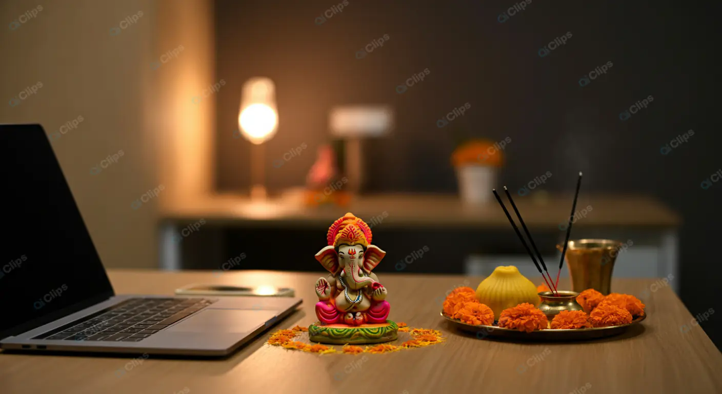 Ganesha Figurine Home Office Setup