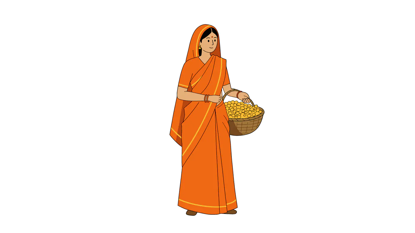 Traditional Indian Woman with Fruit Basket