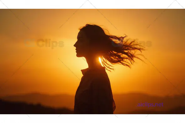 Silhouette of Woman in Sunset Glow