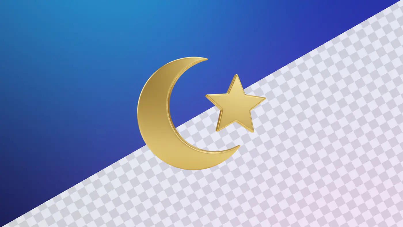 Golden crescent moon and star 3D model