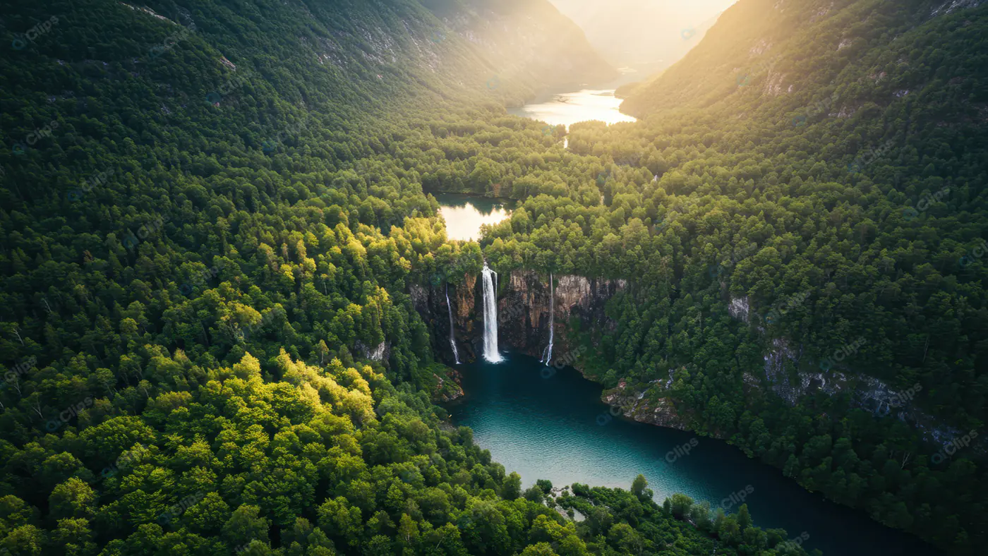 Sunlit Mountain Waterfall Oasis