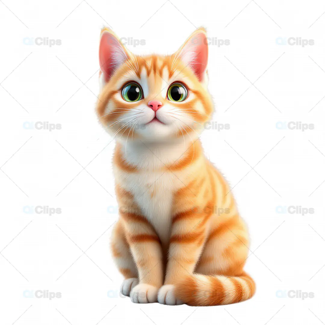 3D Adorable Orange Tabby Kitten with Green Eyes – Realistic Cat Illustration
