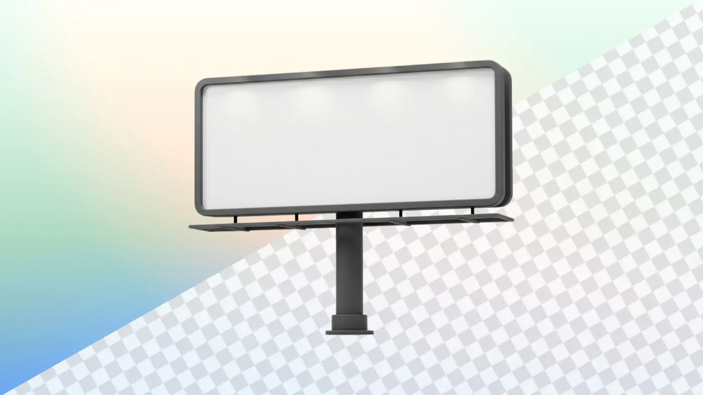 Rectangular billboard with metal stand 3D illustration