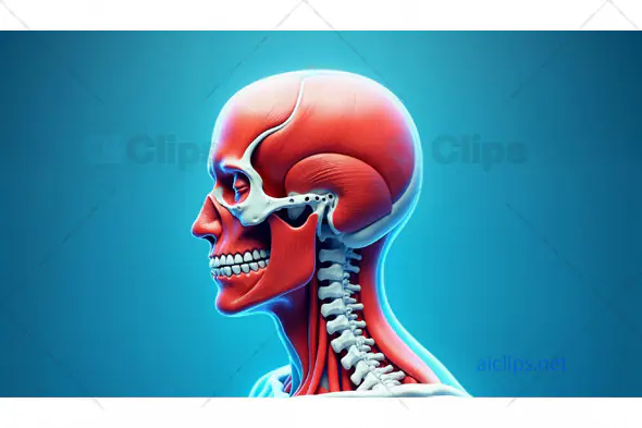 Anatomical Side View of Human Skull and Muscles