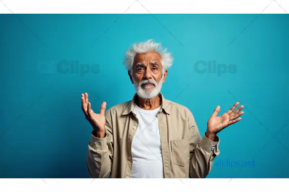 Confused Elderly Man with Hands Raised