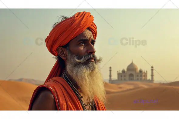 Traditional Indian Sage in Front of Taj Mahal