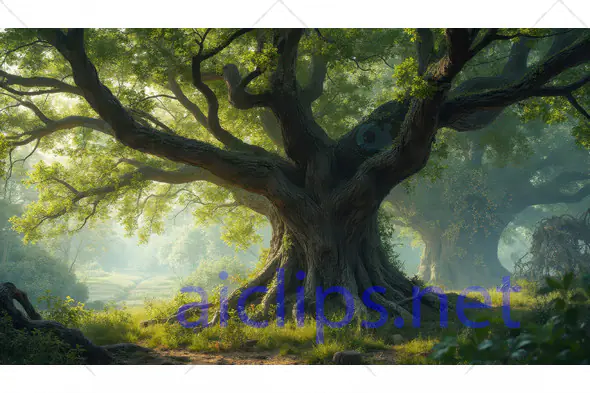 Majestic Ancient Oak Tree in Forest