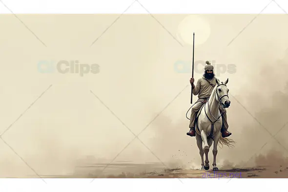 Warrior on White Horse with Spear in Desert