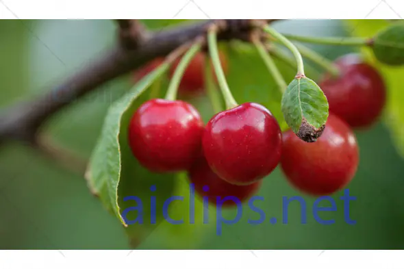 Ripe Red Cherries on Tree Branch