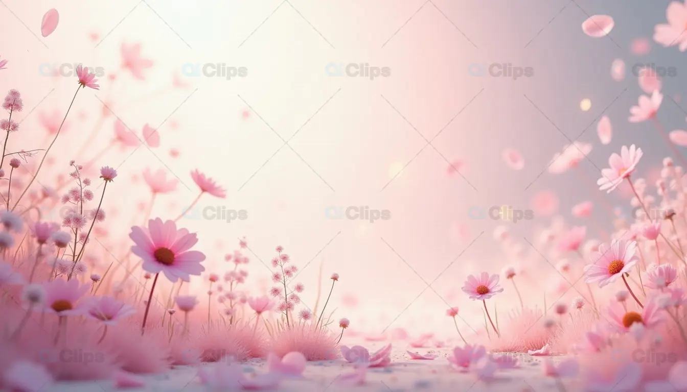 Dreamy Pink Daisy Field with Petals Falling