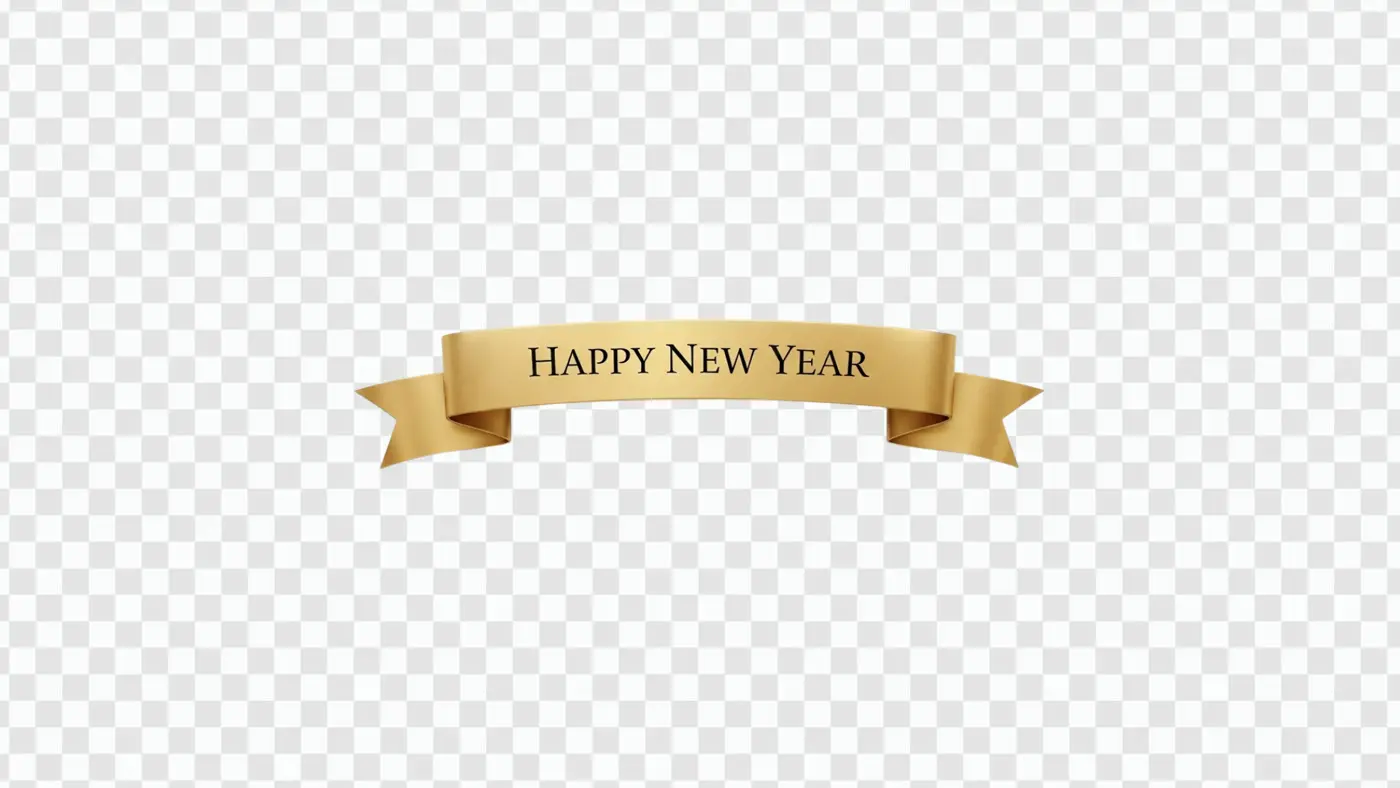 Elegant Golden Happy New Year Ribbon Banner PNG