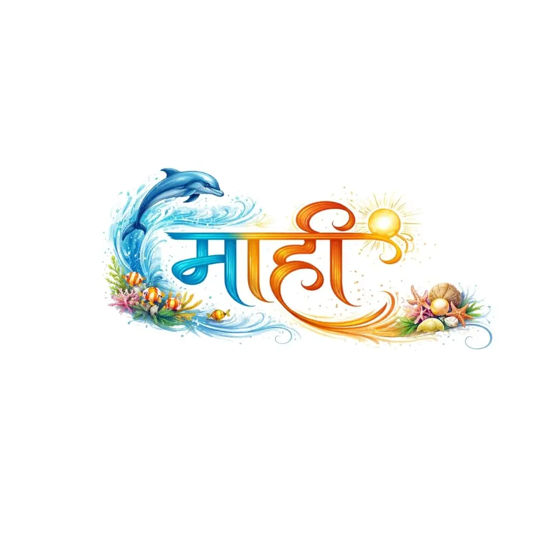 Maha Hindi Calligraphy with Ocean and Sun Clipart PNG
