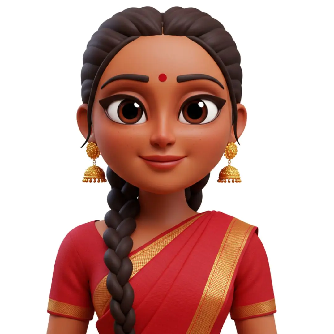3D Indian woman avatar wearing traditional red saree