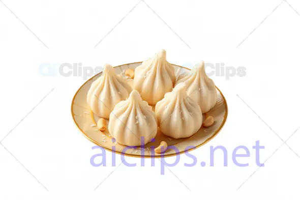 3D Modak Sweets on Golden Plate - Traditional Indian Delicacy Model