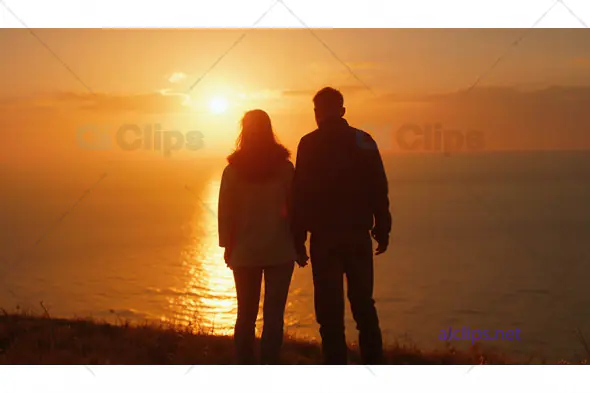 Couple Watching Sunset Over Ocean