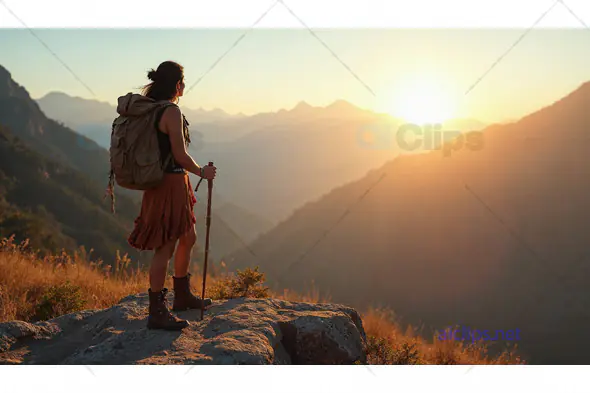 Female Hiker Watching Mountain Sunrise