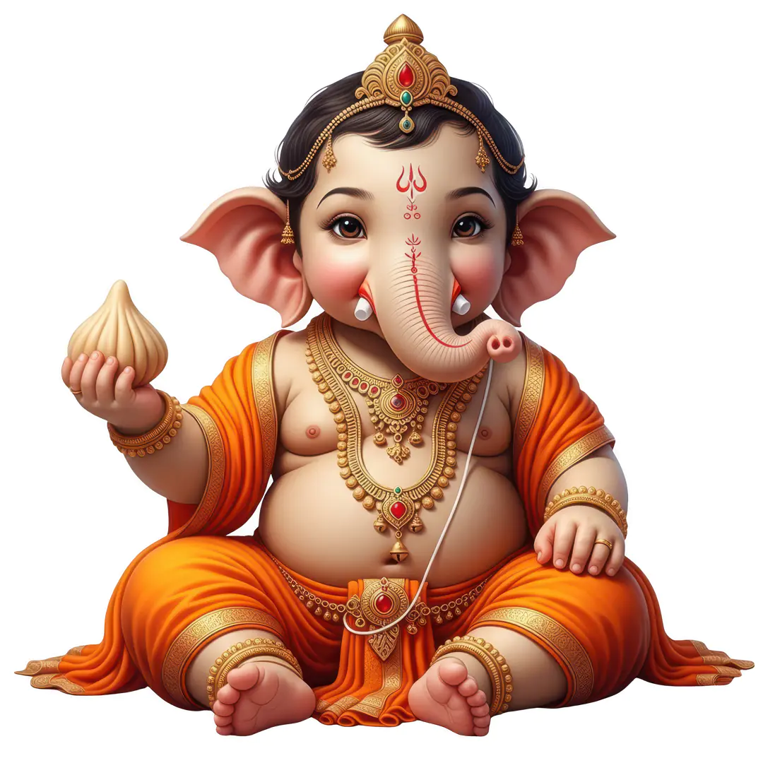 Adorable Baby Ganesha Holding Modak Treat PNG