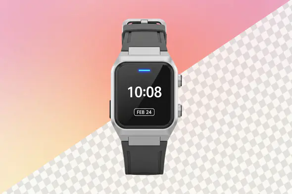Sleek smartwatch with black screen and gray strap