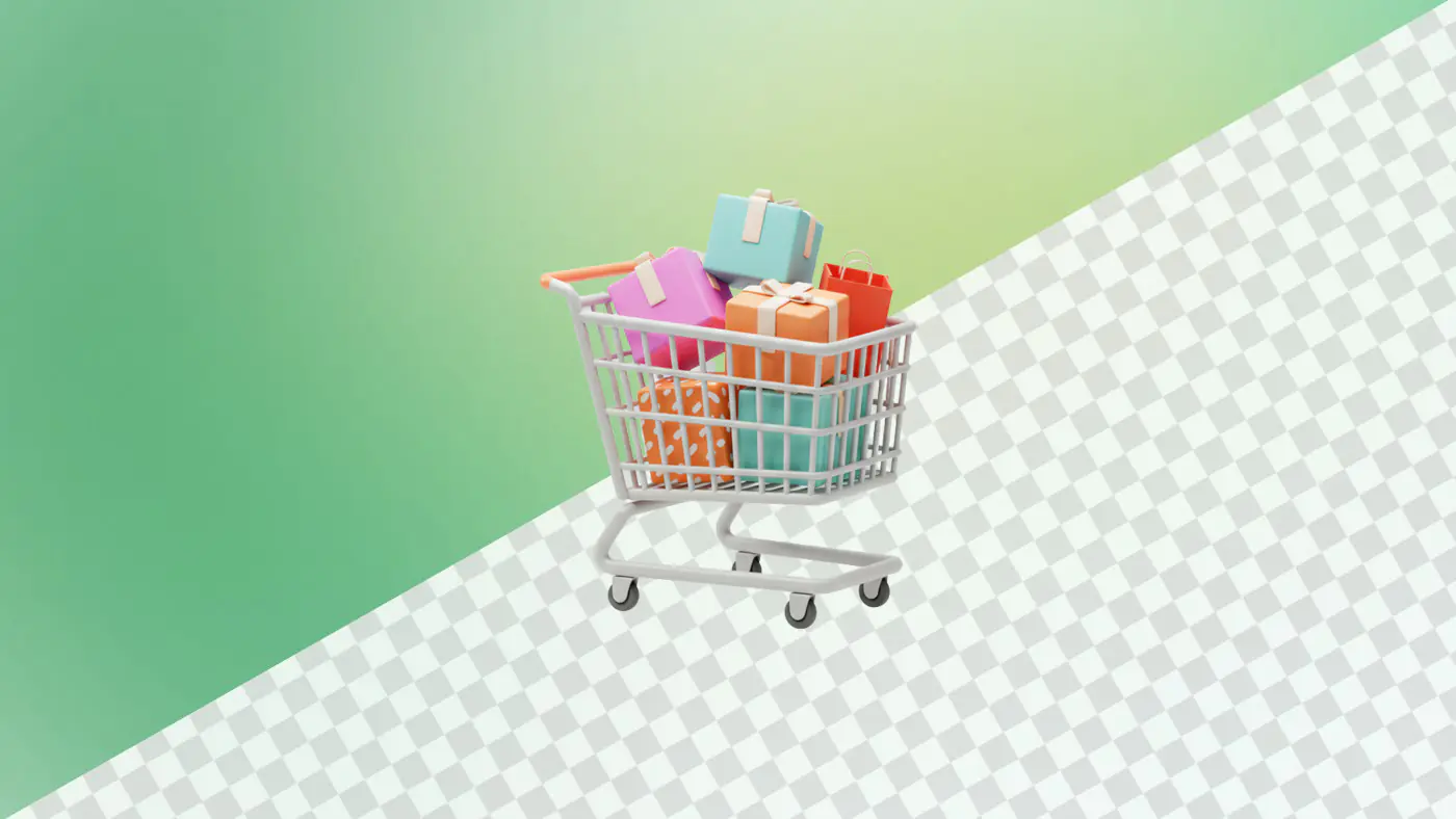 Shopping cart filled with colorful gift boxes