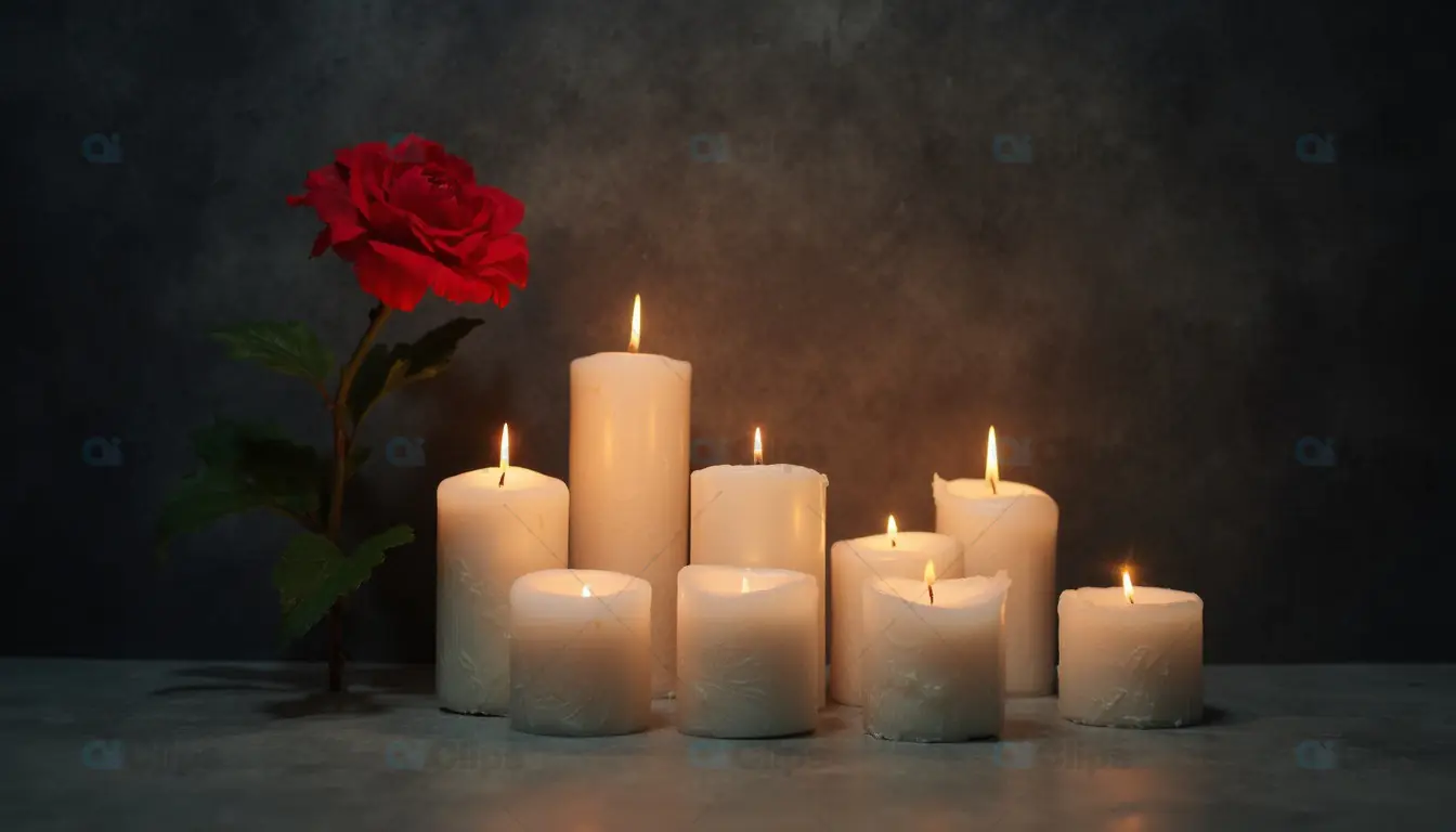 Lit Candles with Red Rose