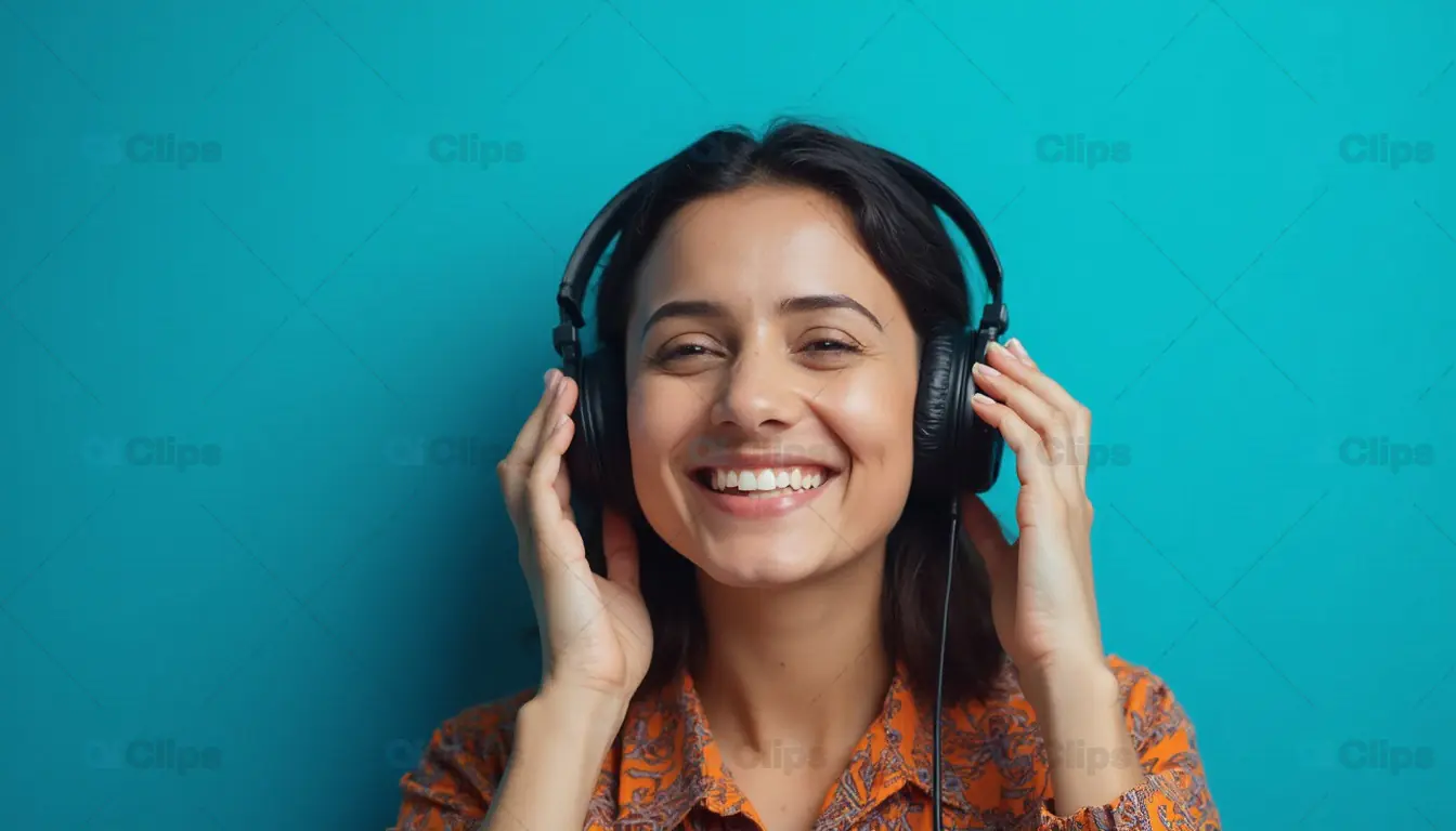 Smiling Woman Listening to Music