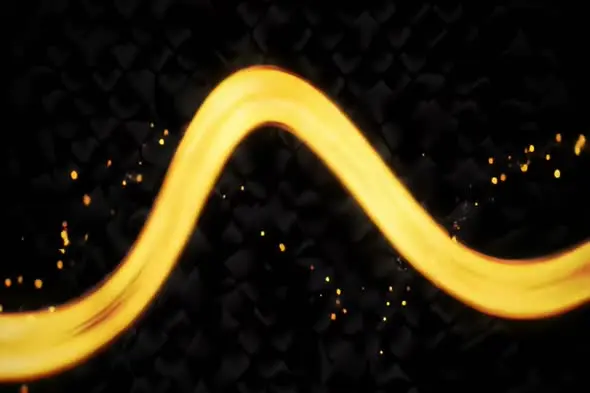 Glowing Golden Wave with Sparkling Particles on Dark Background