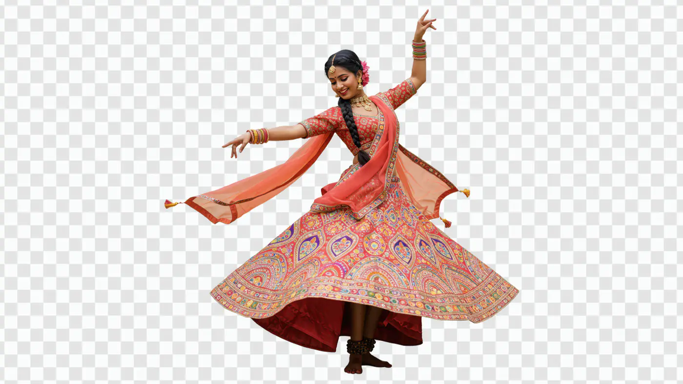 Graceful Indian Dancer in Ornate Lehenga PNG