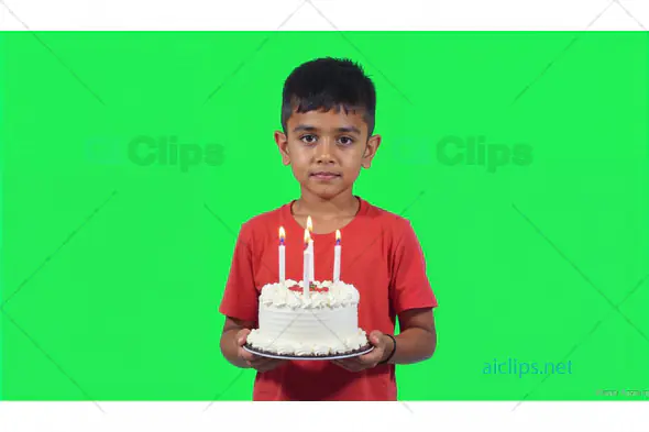 Young Boy Holding Birthday Cake with Candles