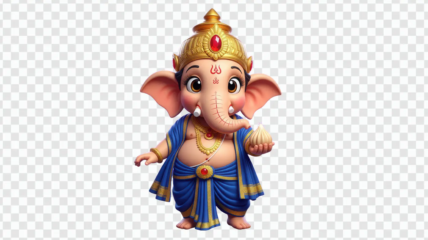 Charming Baby Ganesha in Royal Attire PNG