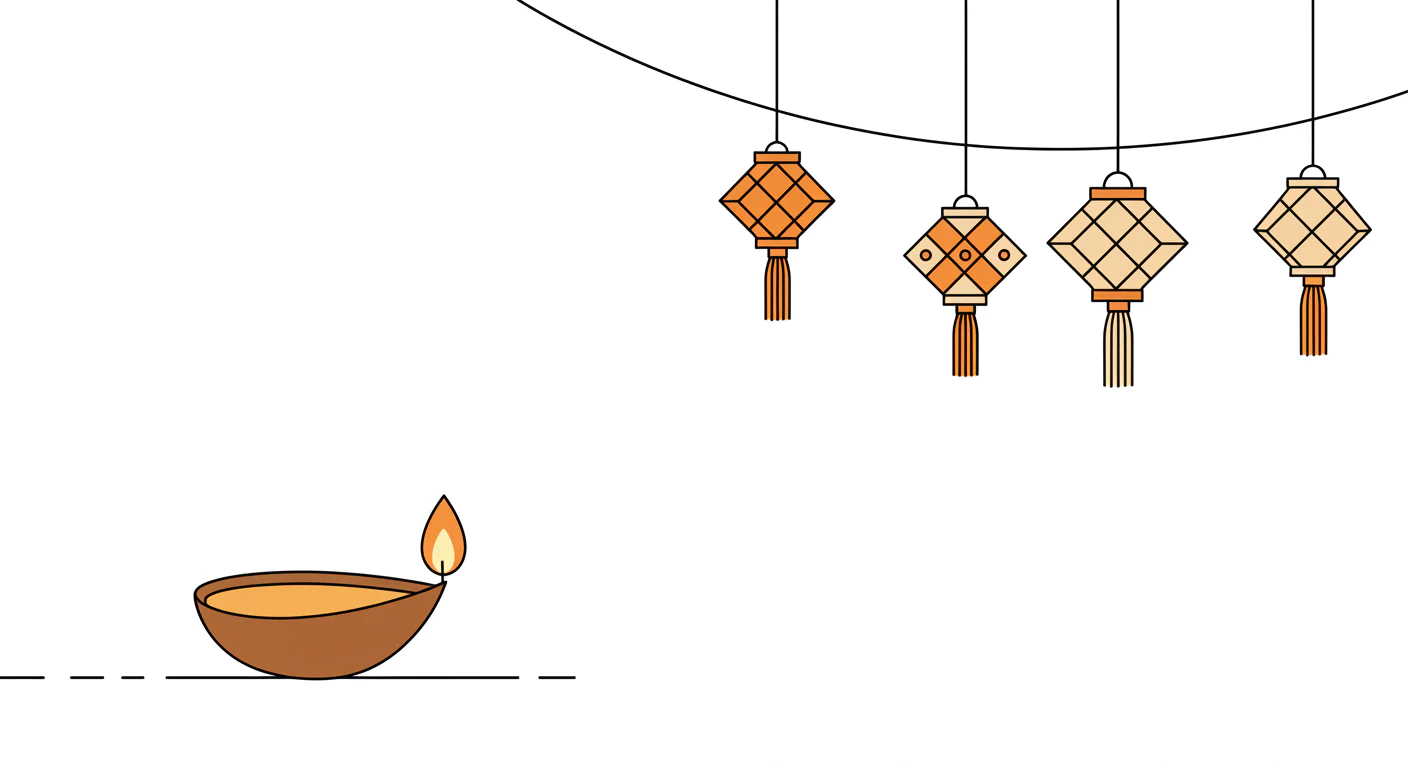 Diwali Lanterns and Diya Vector