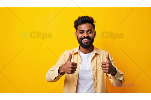 Happy Man Thumbs Up on Yellow Background
