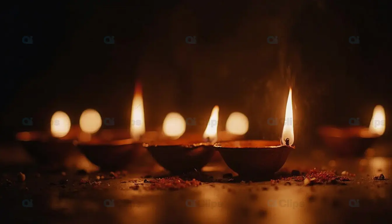 Lit Diyas in Darkness