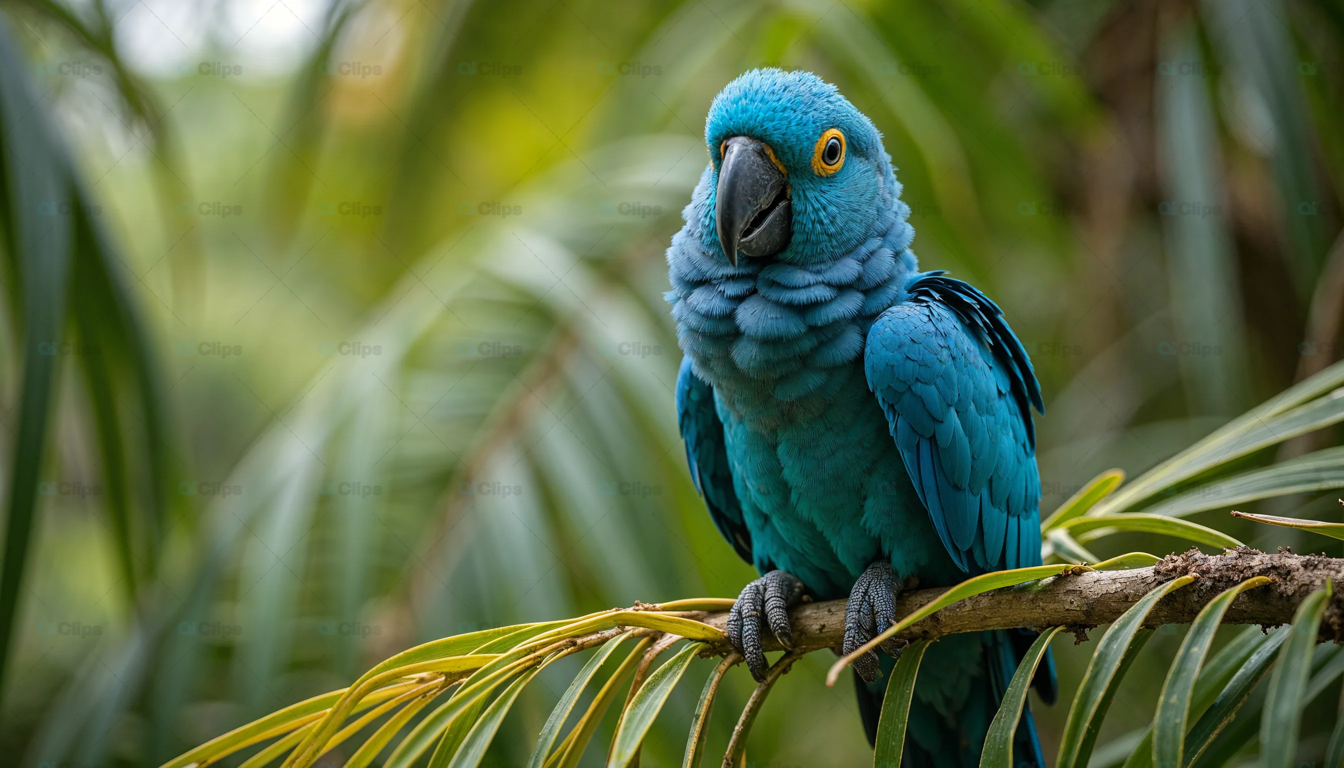 Blue Parrot in Tropical Rainforest