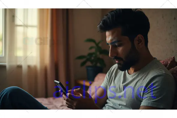 Man Using Smartphone in Cozy Bedroom