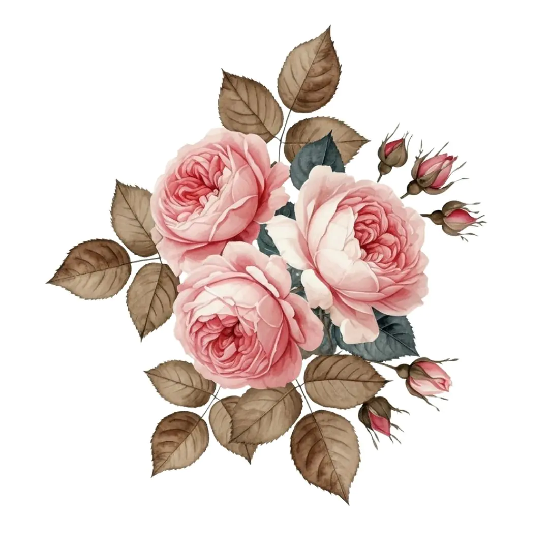 Vintage Pink Rose Cluster Botanical PNG Clipart