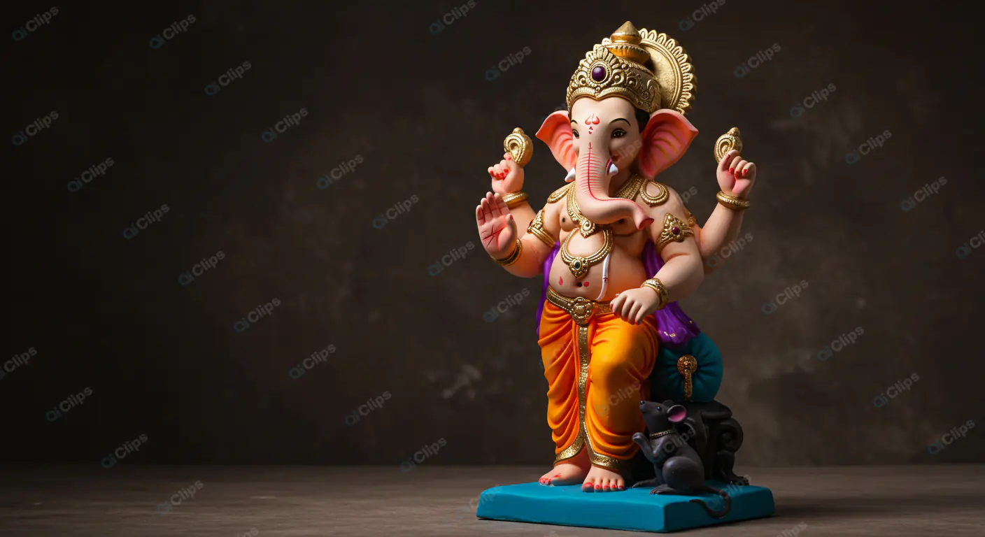 Ornate Ganesha Figurine on Teal Base
