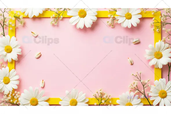 Daisy Floral Frame on Pink Background