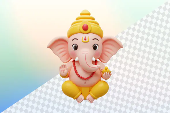 Cute Ganesha figurine with yellow crown and pants