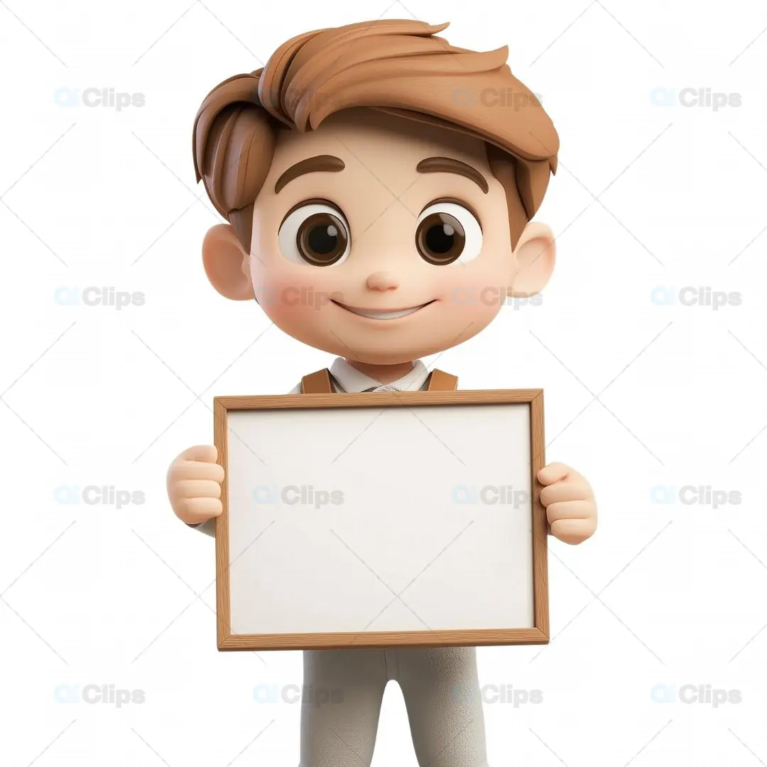 3D Boy Avatar Holding Blank Signboard