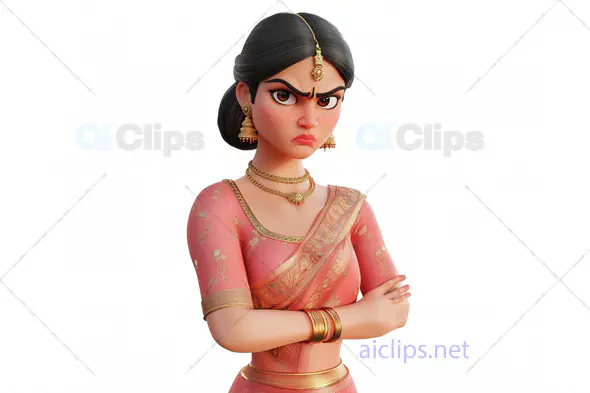 3D Angry Indian Woman Avatar in Traditional Attire