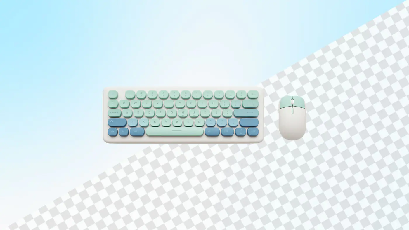 Pastel colored keyboard and mouse computer set