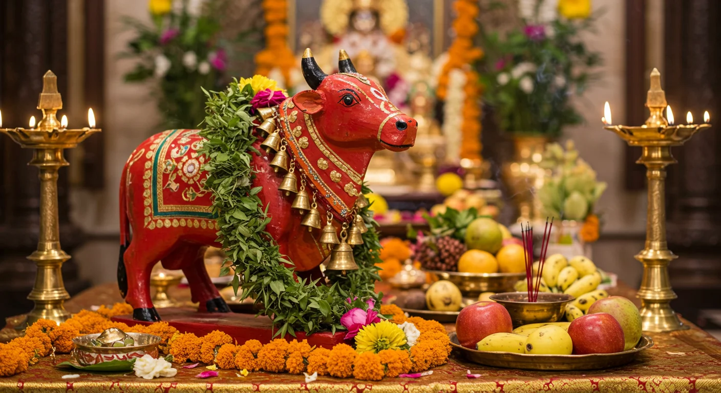 Nandi Bull Tulsi Garland Pooja Scene | AIClips Hindu Festival Background